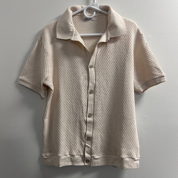 🔥: Zara • Cream • Knit • Polo • Shirt • Open-Knit/Crochet Detail • M - Picture 1 of 3